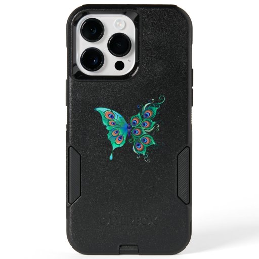 Butterfly with Green Peacock Feathers OtterBox iPhone 14 Pro Max Case
