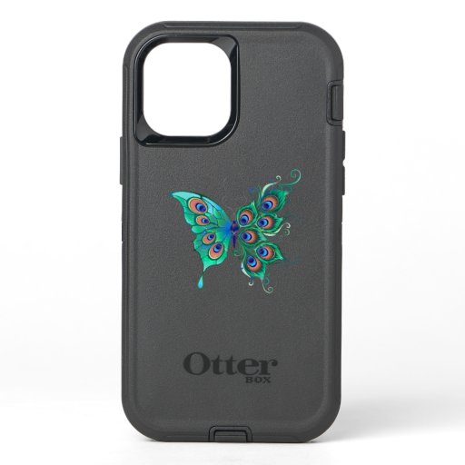 Butterfly with Green Peacock Feathers OtterBox Defender iPhone 12 Case