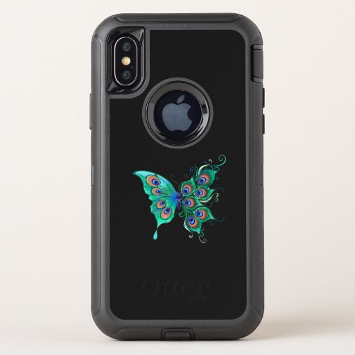 Butterfly with Green Peacock Feathers OtterBox Defender iPhone X Case