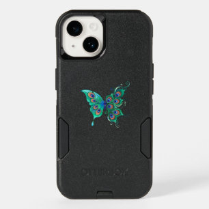 Butterfly with Green Peacock Feathers OtterBox iPhone 14 Case