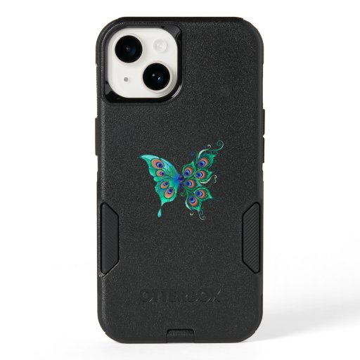 Butterfly with Green Peacock Feathers OtterBox iPhone 14 Case