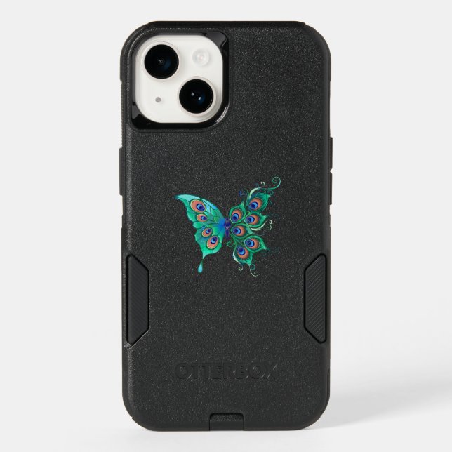 Butterfly with Green Peacock Feathers Otterbox iPhone Case (Back)