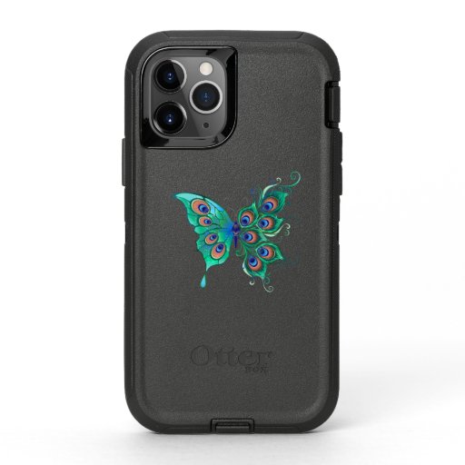Butterfly with Green Peacock Feathers OtterBox Defender iPhone 11 Pro Case