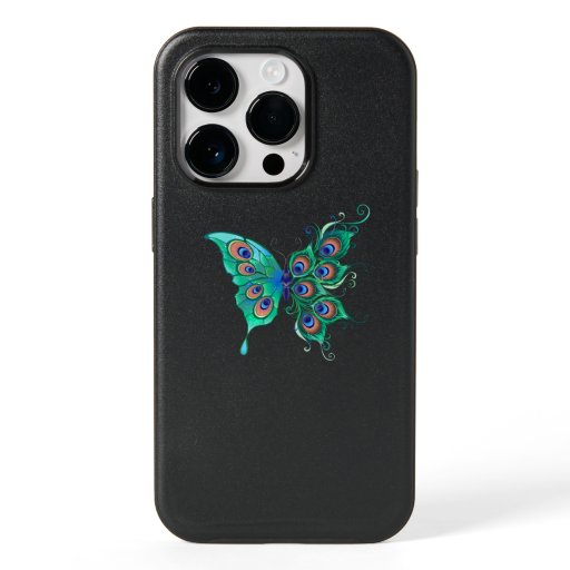 Butterfly with Green Peacock Feathers OtterBox iPhone 14 Pro Case