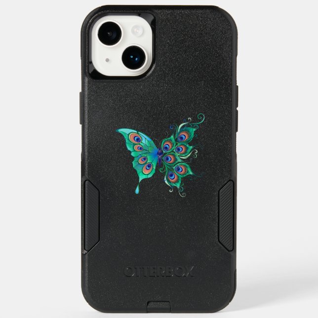 Butterfly with Green Peacock Feathers Otterbox iPhone Case (Back)