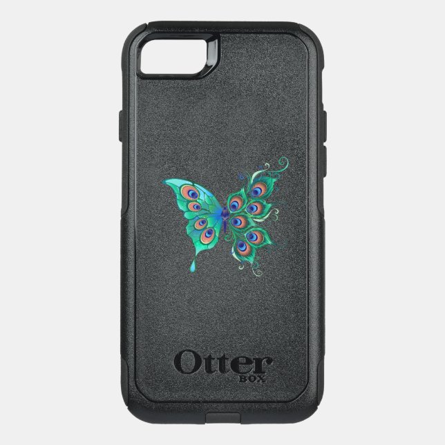 Butterfly with Green Peacock Feathers Otterbox iPhone Case (Back)