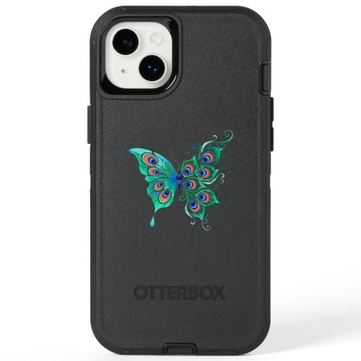 Butterfly with Green Peacock Feathers OtterBox iPhone 14 Plus Case