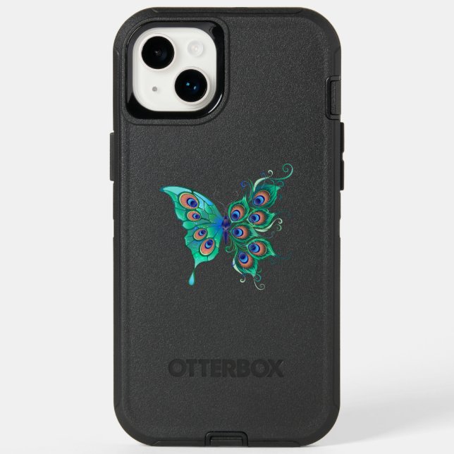 Butterfly with Green Peacock Feathers Otterbox iPhone Case (Back)