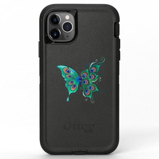 Butterfly with Green Peacock Feathers OtterBox Defender iPhone 11 Pro Max Case