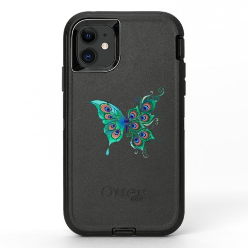 Butterfly with Green Peacock Feathers OtterBox Defender iPhone 11 Case