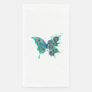 Butterfly with Green Peacock Feathers Paper Guest Towels