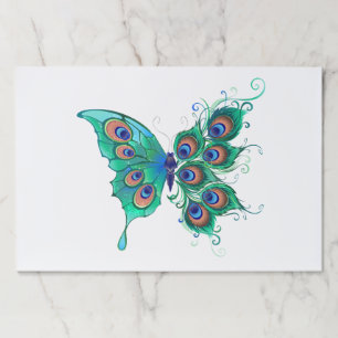Butterfly with Green Peacock Feathers Paper Pad