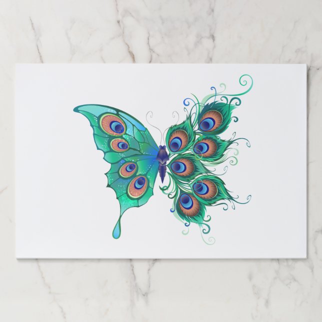 Butterfly with Green Peacock Feathers Paper Pad (Front)