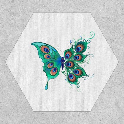 Butterfly with Green Peacock Feathers Patch