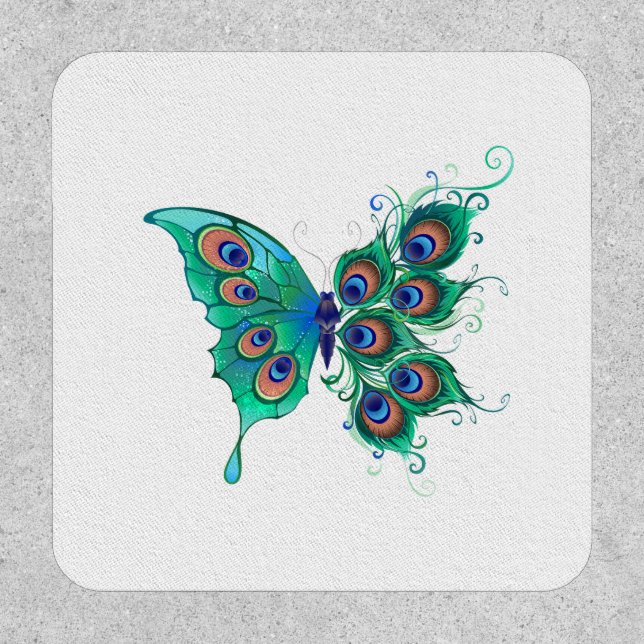 Butterfly with Green Peacock Feathers Patch (Front)