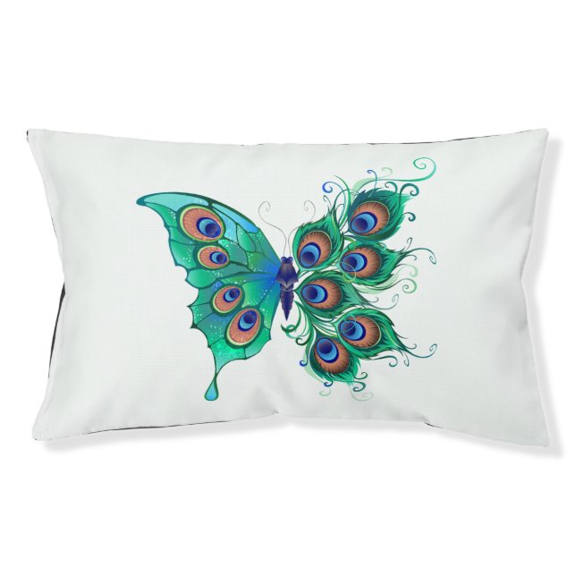 Butterfly with Green Peacock Feathers Pet Bed (Front)