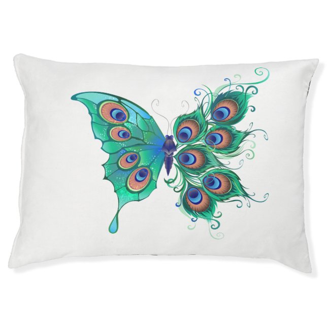 Butterfly with Green Peacock Feathers Pet Bed (Front)