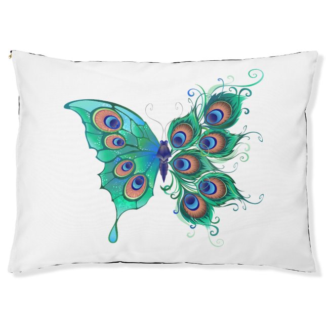 Butterfly with Green Peacock Feathers Pet Bed (Front)