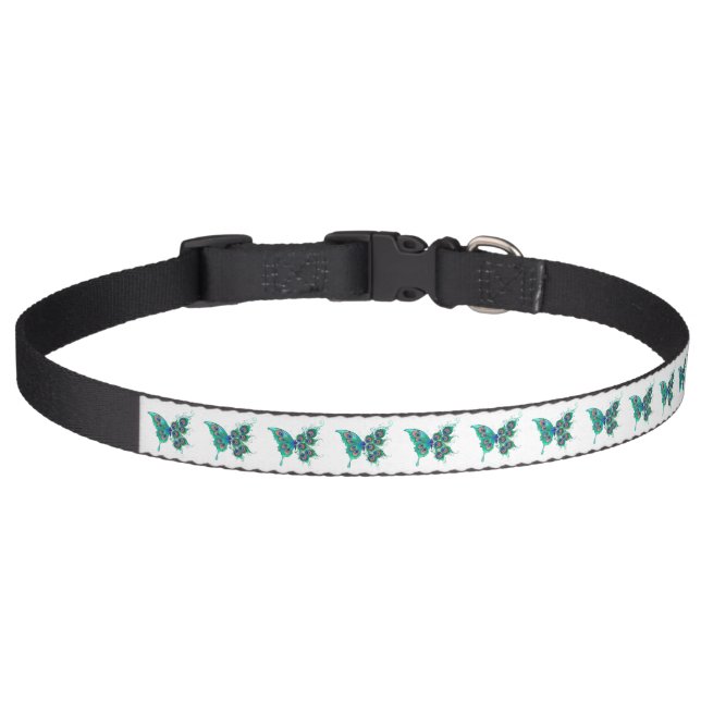 Butterfly with Green Peacock Feathers Pet Collar (Front)