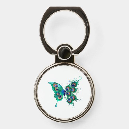 Butterfly with Green Peacock Feathers Phone Ring Stand