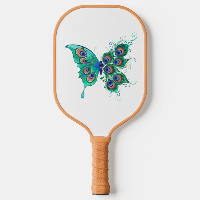 Butterfly with Green Peacock Feathers Pickleball Paddle (Front)