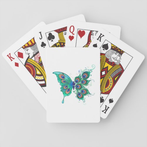 Butterfly with Green Peacock Feathers Poker Cards