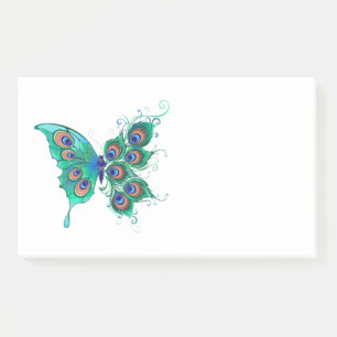 Butterfly with Green Peacock Feathers Post-it Notes