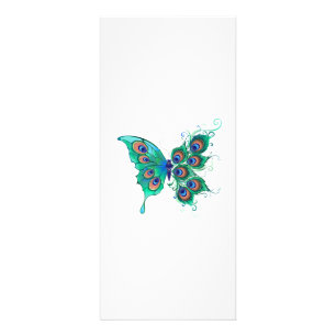 Butterfly with Green Peacock Feathers Rack Card