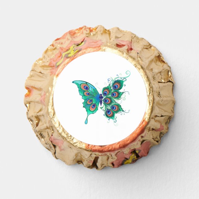 Butterfly with Green Peacock Feathers Reese's Peanut Butter Cups (Front)