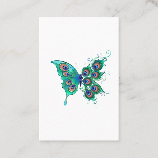 Butterfly with Green Peacock Feathers Referral Card (Front)