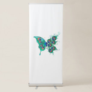 Butterfly with Green Peacock Feathers Retractable Banner