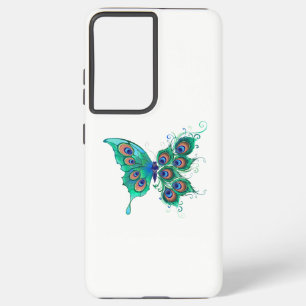 Butterfly with Green Peacock Feathers Samsung Galaxy S21+ Case