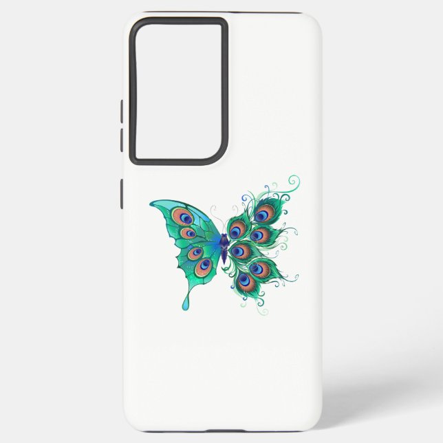 Butterfly with Green Peacock Feathers Samsung Galaxy Case (Back)