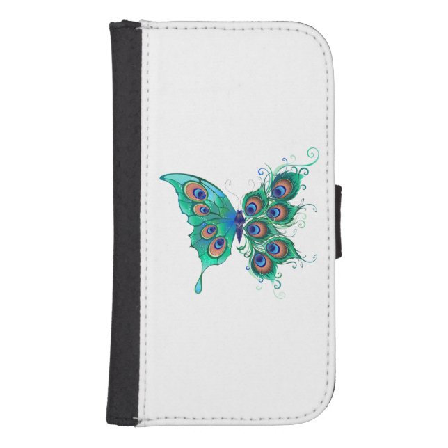 Butterfly with Green Peacock Feathers Samsung Galaxy Wallet Case (Front)