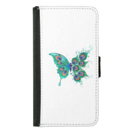 Butterfly with Green Peacock Feathers Samsung Galaxy S5 Wallet Case