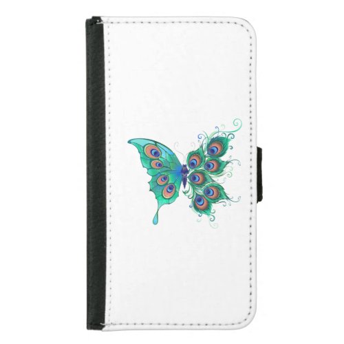 Butterfly with Green Peacock Feathers Samsung Galaxy S5 Wallet Case