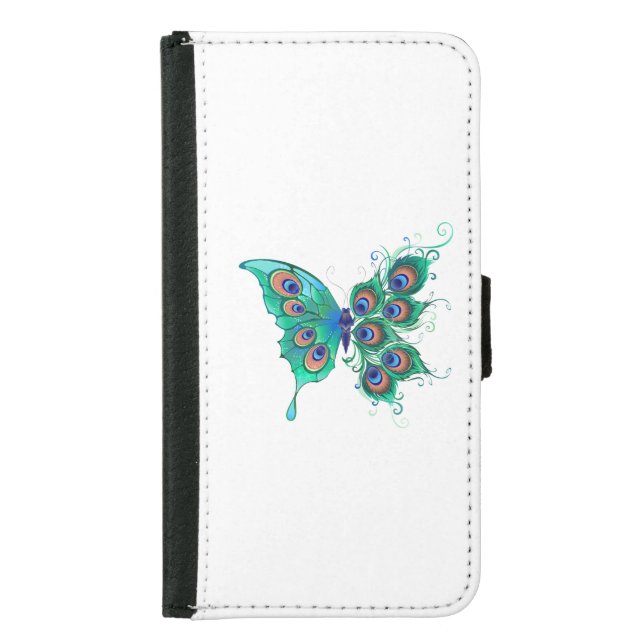 Butterfly with Green Peacock Feathers Samsung Galaxy Wallet Case (Front)