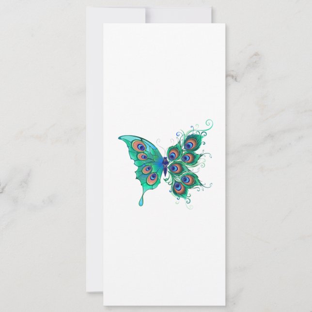 Butterfly with Green Peacock Feathers Save The Date (Front)