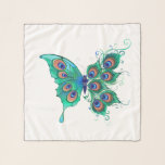 Butterfly with Green Peacock Feathers Scarf<br><div class="desc">Artistically drawn,  fictional,  green,  detailed butterfly with green,  beautiful,  peacock feathers on white background.</div>