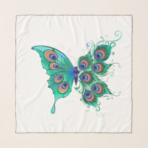 Butterfly with Green Peacock Feathers Scarf