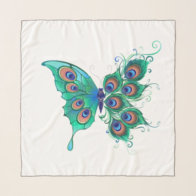Butterfly with Green Peacock Feathers Scarf (Front)