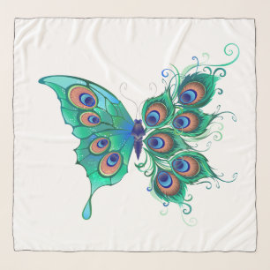 Butterfly with Green Peacock Feathers Scarf