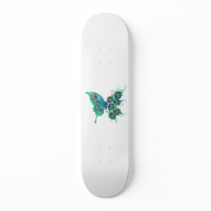 Butterfly with Green Peacock Feathers Skateboard