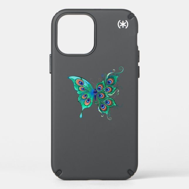 Butterfly with Green Peacock Feathers Speck iPhone 12 Case (Front)