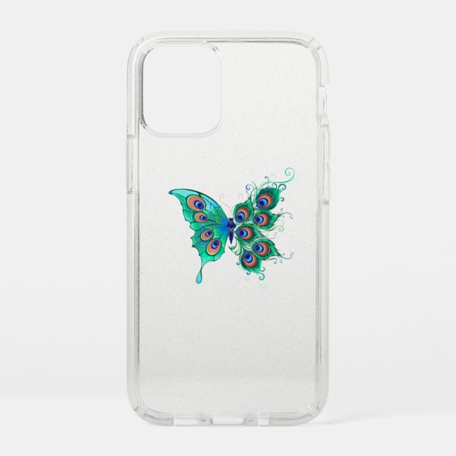 Butterfly with Green Peacock Feathers Speck iPhone 12 Mini Case (Front)