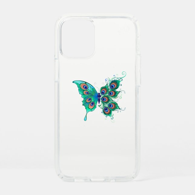 Butterfly with Green Peacock Feathers Speck iPhone 12 Mini Case (Front)