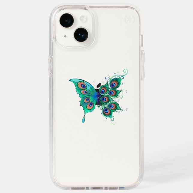 Butterfly with Green Peacock Feathers Speck iPhone Case (Front)