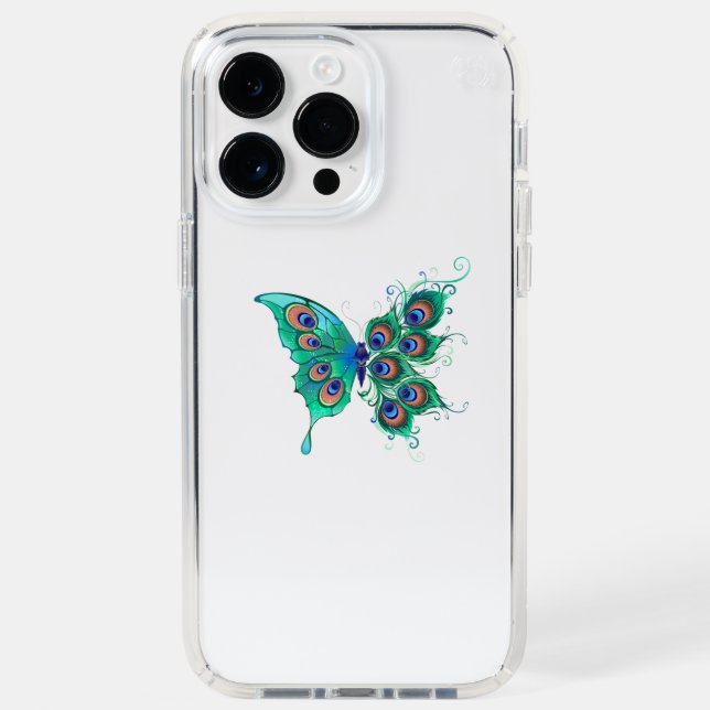 Butterfly with Green Peacock Feathers Speck iPhone Case (Front)