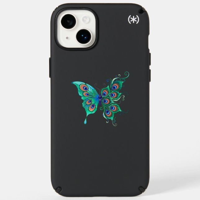 Butterfly with Green Peacock Feathers Speck iPhone Case (Front)