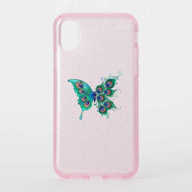 Butterfly with Green Peacock Feathers Speck iPhone XS Case (Front)